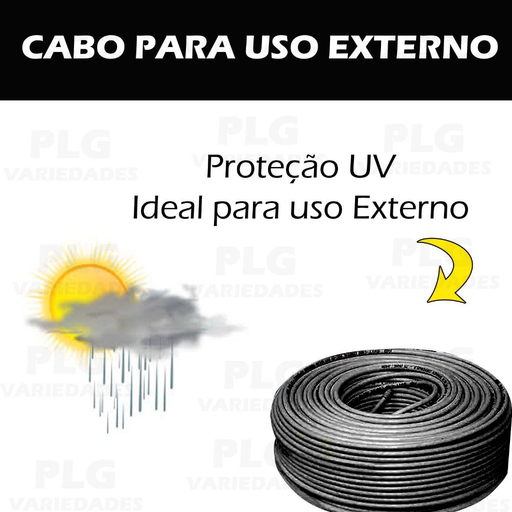 Cabo Cftv 100 metros Externo Preto p/ Camera Segurança Blindado Bipolar — imagem 2 de 2