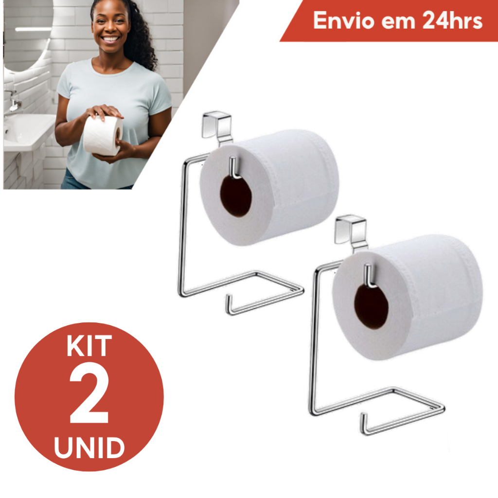 Kit 2 Suporte Porta Papel Higiênico Duplo Para Caixa Acoplada Papeleira Cromado Prata Aramado