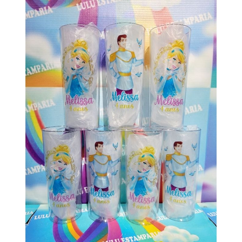 Copo personalizado Cinderela e o Príncipe oara meninos e meninas de lembrancinha de Festa de Aniversário