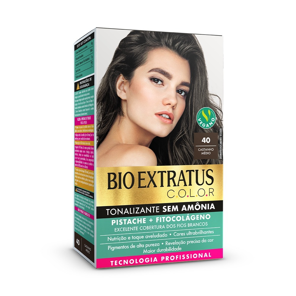 Kit Bio Extratus Color Tonalizante sem Amônia 40 Castanho Medio LANÇAMENTO em Oferta na Shopee