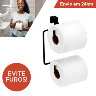 Suporte Porta Papel Higiênico Preto Duplo Acoplada Aço Preto em Oferta na Shopee