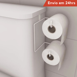 Suporte De Papel Higiênico Branco Caixa Acoplado 2 Rolos Aço
