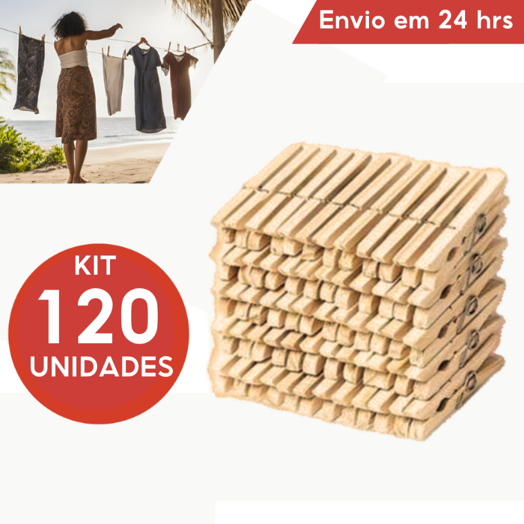 Kit 120 Prendedor Pregador de roupas de madeira Pegador