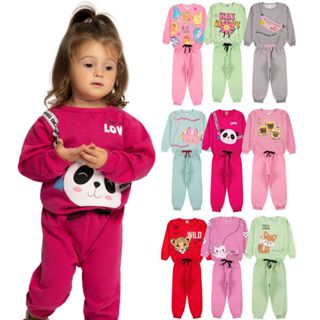 Kit Sortido 4 Peças Moletom Roupa De Bebê Menina Infantil Inverno - 2 Casacos + 2 Calças - Tamanhos 6 Meses a 24 Meses em Oferta na Shopee
