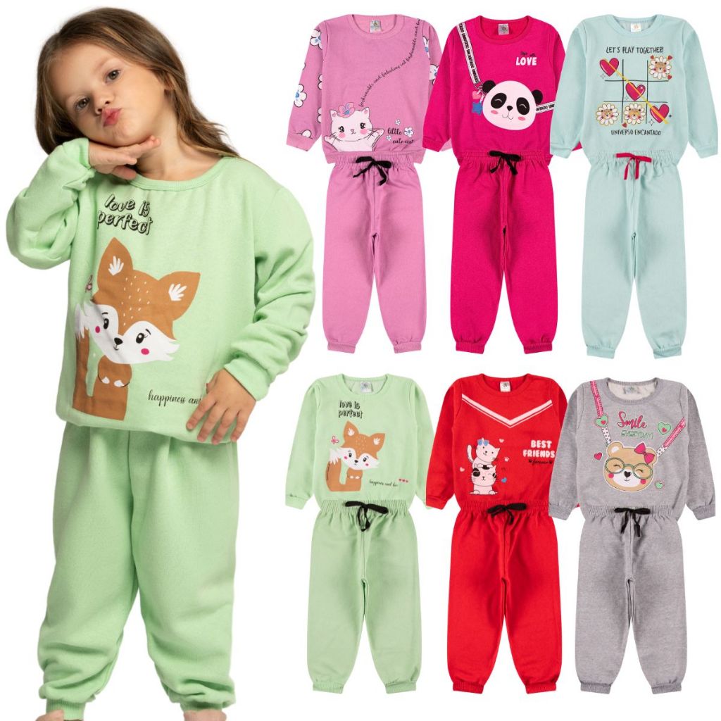 Kit Sortido 2 Peças de Roupas Feminino Infantil Inverno – 1 blusa casaco + 1 calça de 1 ao...