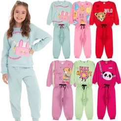 Kit Sortido 10 Peças de Roupas Feminino Infantil Inverno – 5 blusas casacos + 5 calças de 1 ao 10 – Kit 5 Conjuntos