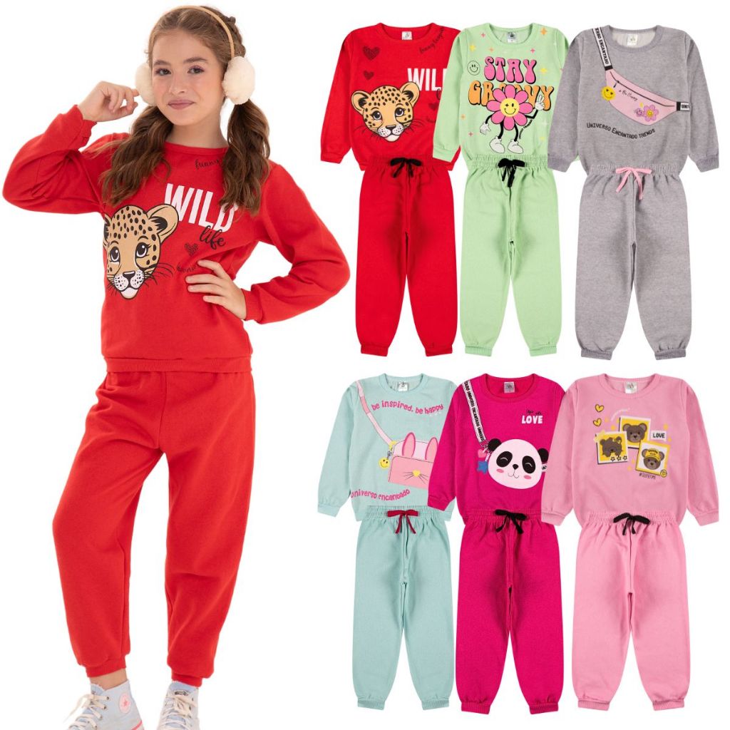 Kit Sortido 6 Peças de Roupas Feminino Infantil Inverno – 3 blusas casacos + 3 calças de 1 ao 10 Menina bebe em Oferta na Shopee