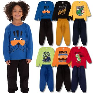 Kit Sortido 4 Peças de Roupas Masculino Infantil Inverno Meia Estação – 2 camisas manga longa + 2 calças de Moletom em Oferta na Shopee