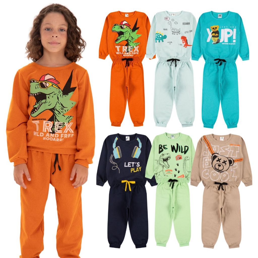 Kit Sortido 10 Peças de Roupas Masculino Infantil Inverno – 5 blusas casacos + 5 calças de 1 ao 10