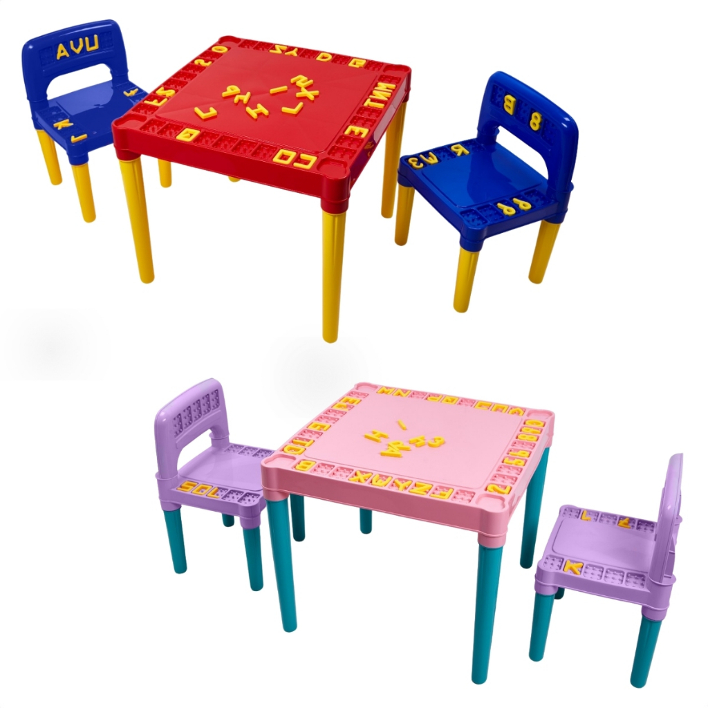 Mesa Infantil 2 Cadeira Educativa Para Crianças Com Letras Amarelas Tritec - Mom & Baby
