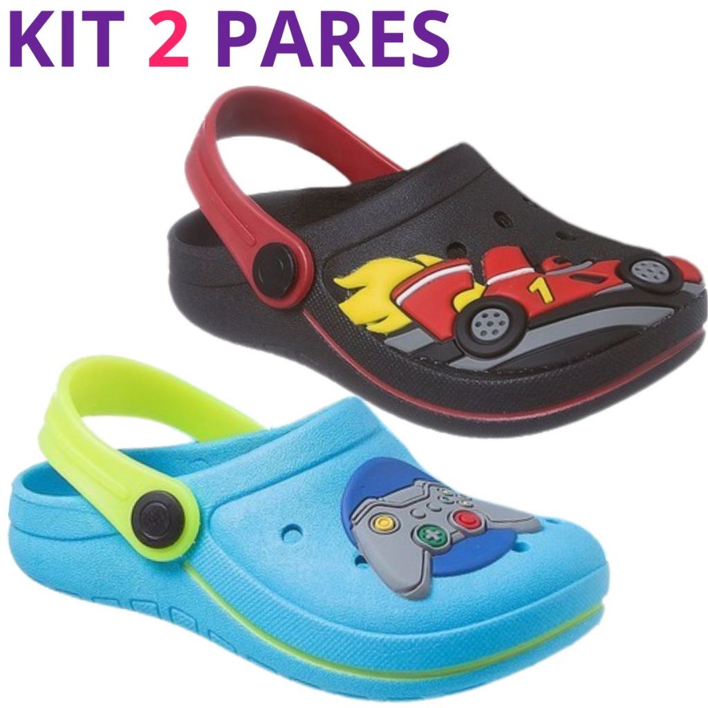 Kit 2 Pares Chinelo Babuche Infantil Menino Papete Criança Masculino Camin