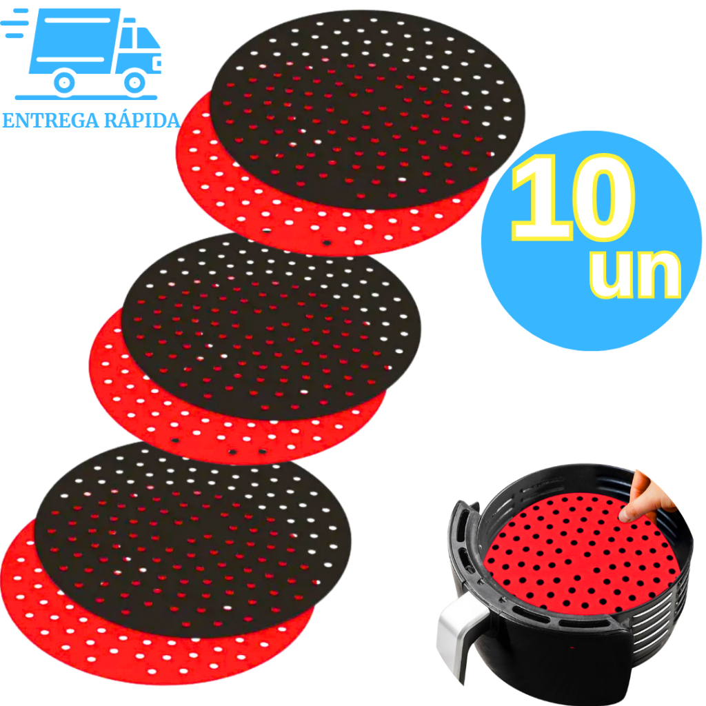 Kit 10 Tapete Forro Protetor Antiaderente em Silicone 22cm Redondo Air Fryer Fritadeira Elétrica