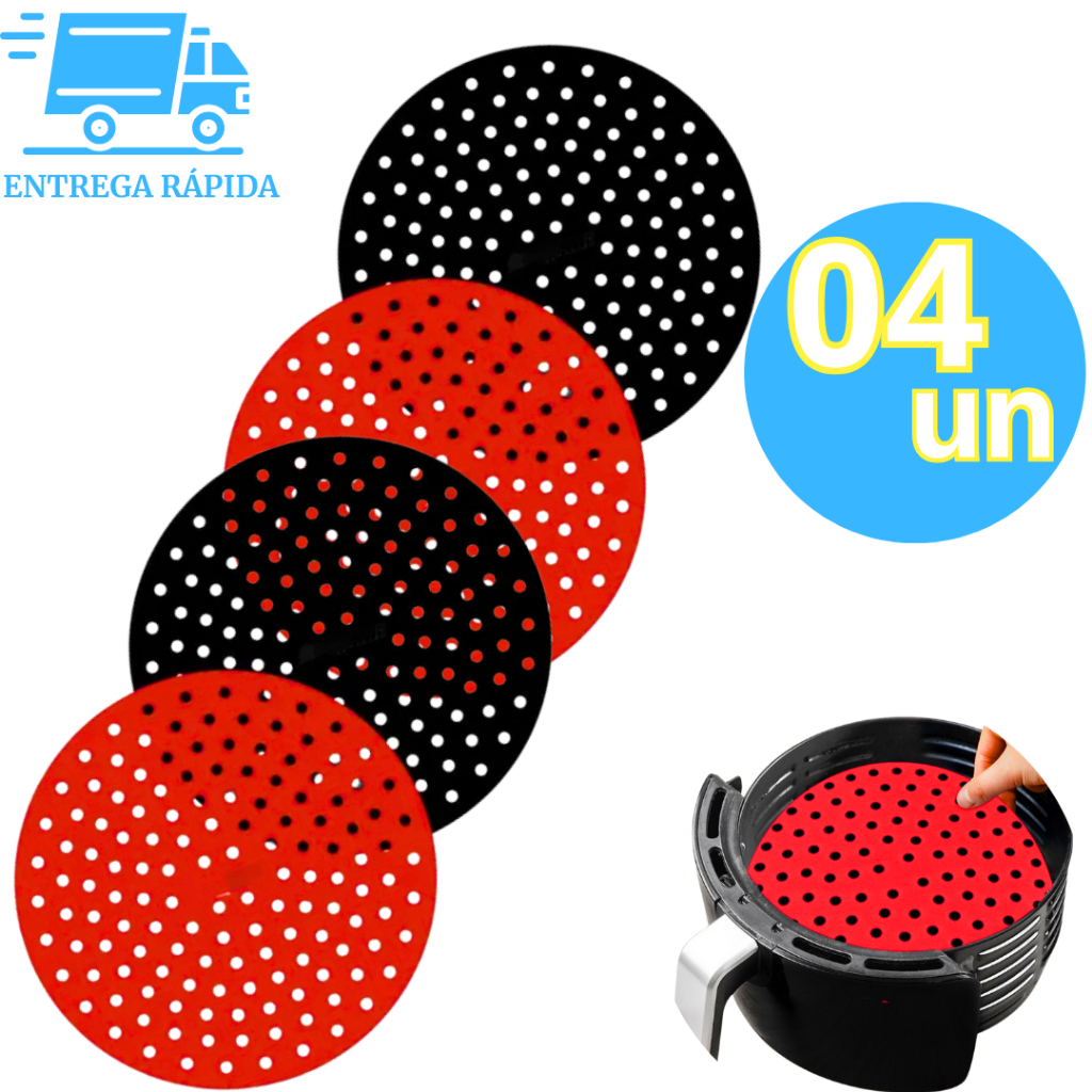 Kit 4 Tapete Forro Protetor Antiaderente em Silicone 22cm Redondo para Air Fryer Fritadeira Elétrica
