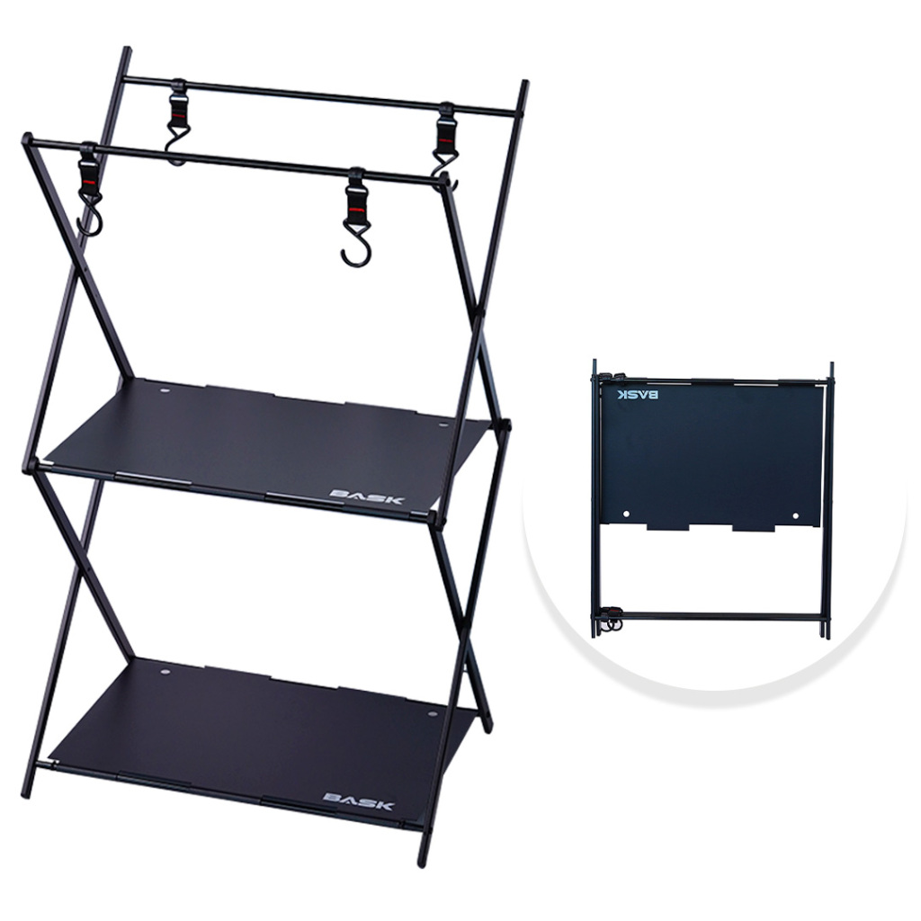 Mesa Em Alumínio Estante 2 em 1 Dobrável Portátil Multifuncional Com Ganchos Bask - Home & Living