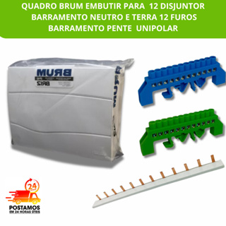 QUADRO DE EMBUTIR PARA 12 DISJUNTOR BRUM BARRAMENTO NEUTRO E TERRA 12FUROS,BARRAMENTO PENTE UNIPOLAR em Oferta na Shopee