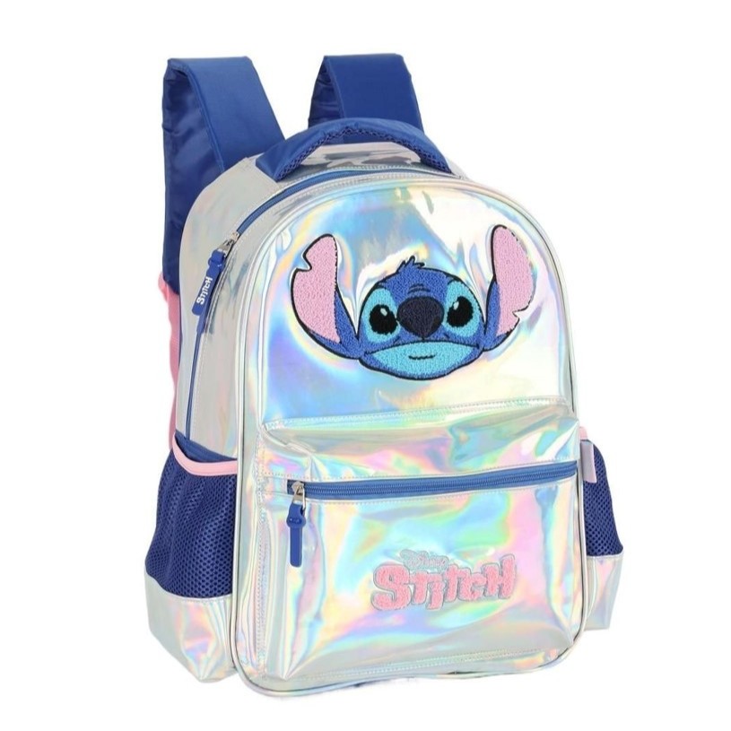Mochila De Costas Stitch Holográfica Prata Luxcel