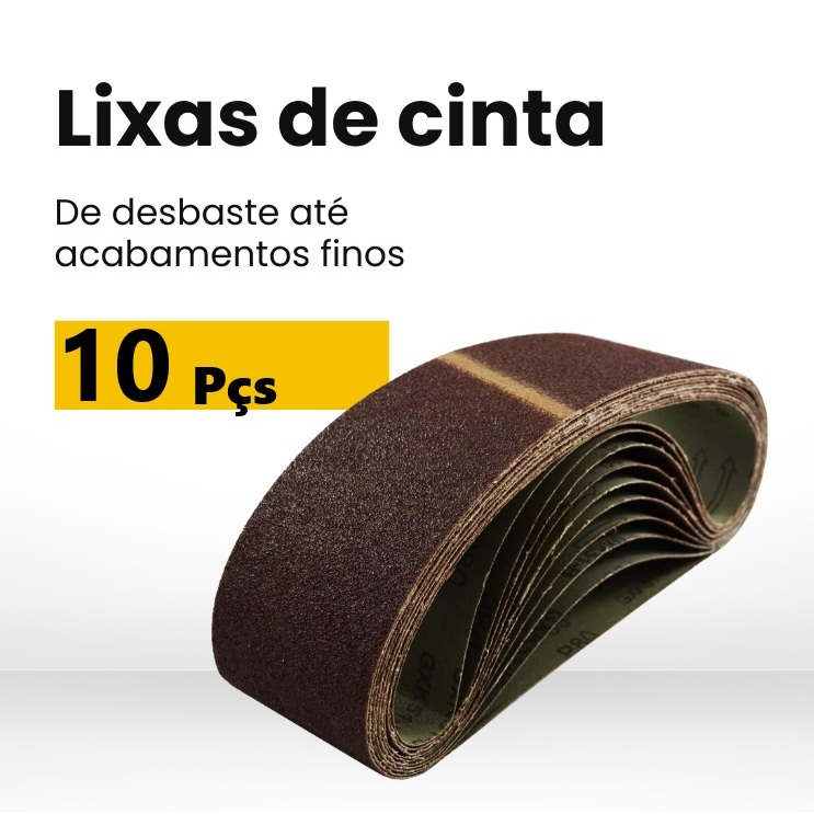 Kit 10pçs Cinta Lixa 533x75MM Óxido Alumínio Vários Grãos