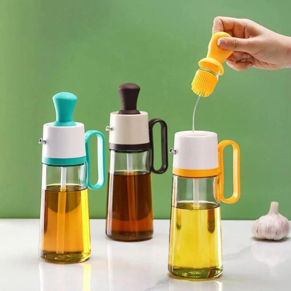 Dispenser 2Em1 Azeite Óleo Vidro Silicone 550ml Galheteiro