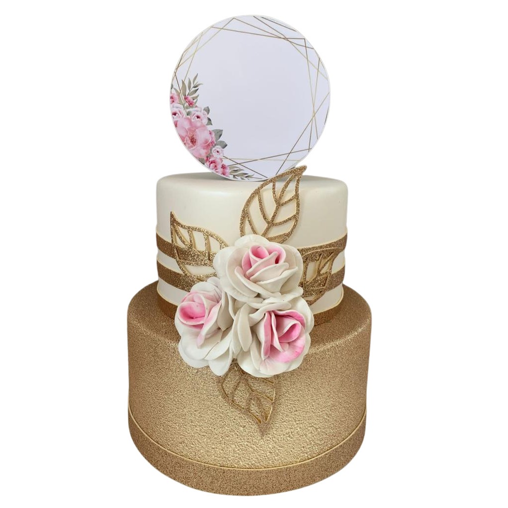 BOLO FAKE FLORAL BRANCO em Oferta na Shopee