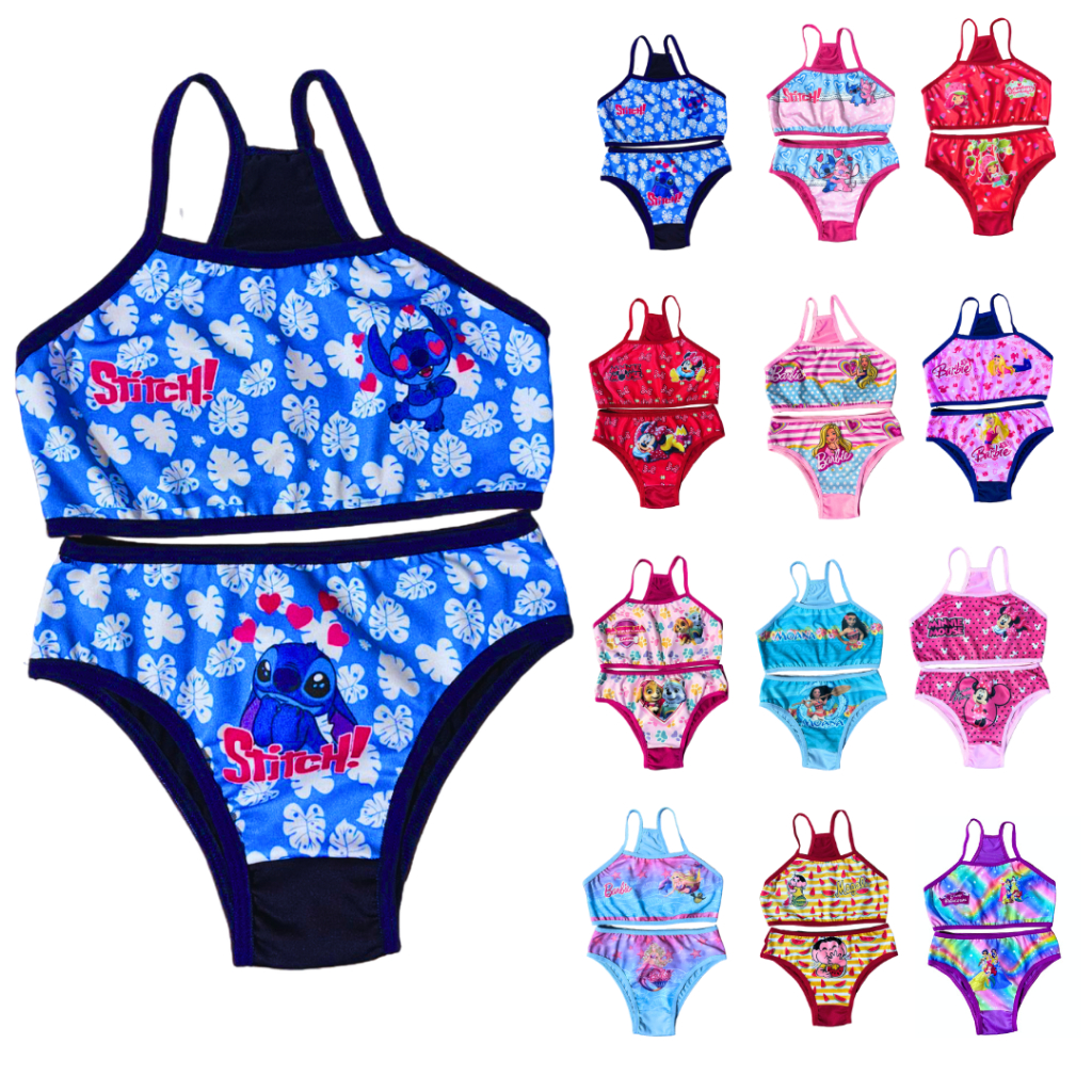 Kit com 5 Conjuntos Infantis Biquini Infantil Sublimado Desenhos Meninas verão presente natal — imagem 2 de 2