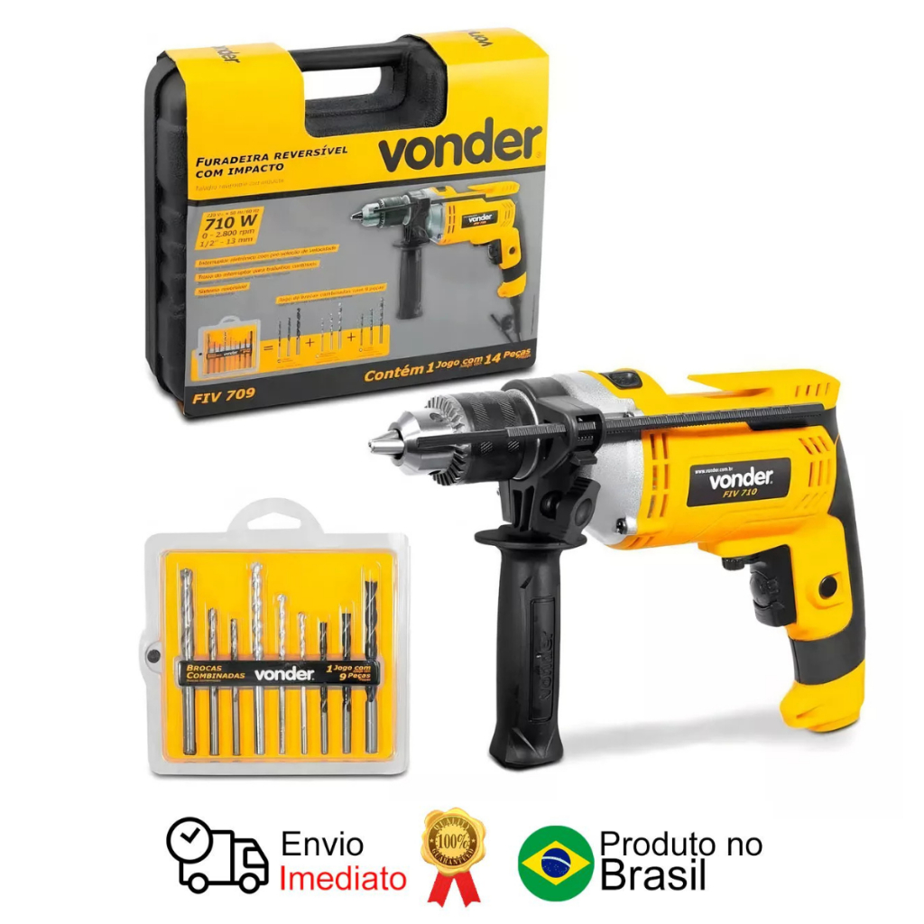Furadeira Impacto Elétrica 1/2' Maleta com Jogo 9 Brocas Fiv 709 220 V Vonder em Oferta na Shopee