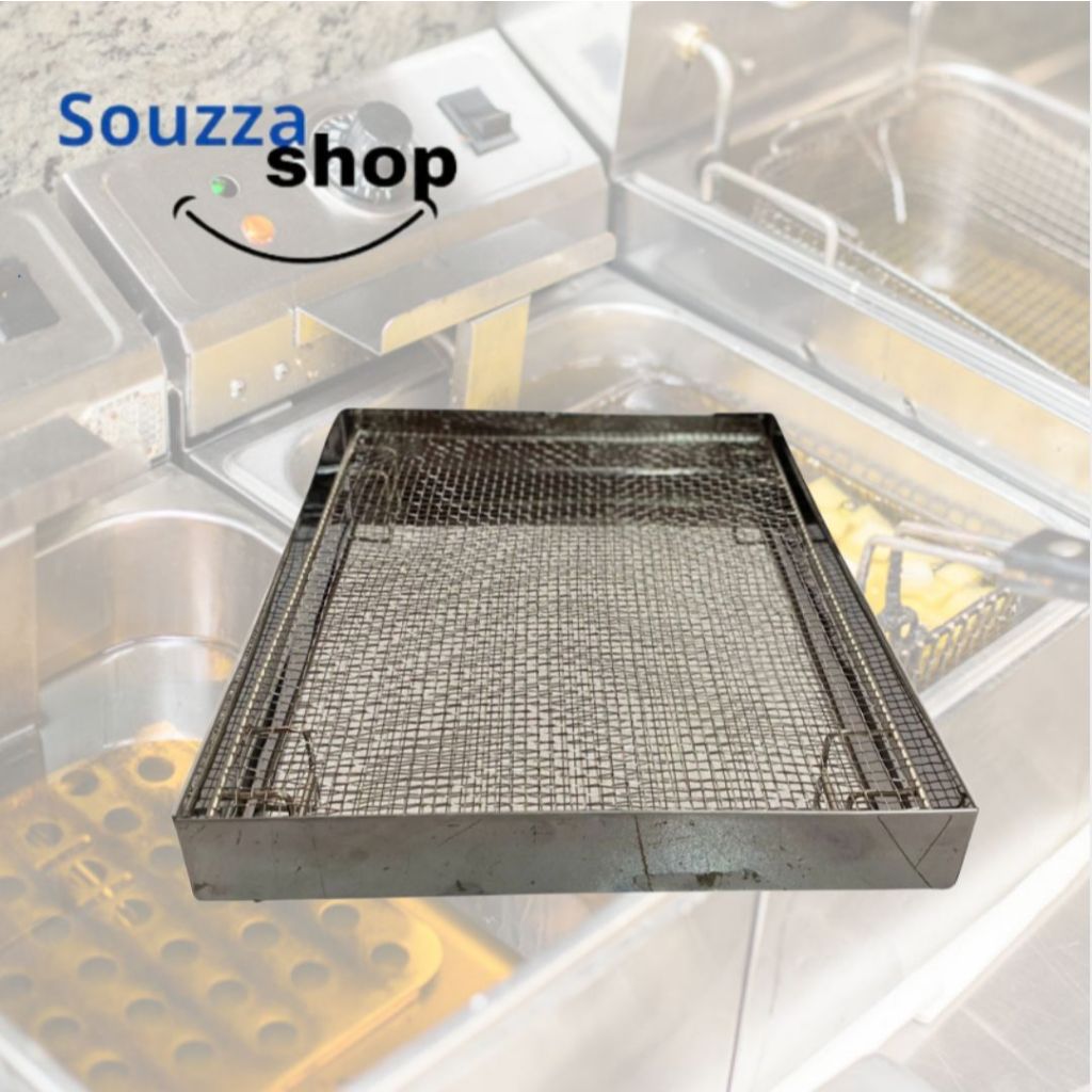 Escorredor em inox de batata frita 30x40x6 cm pastel e salgados