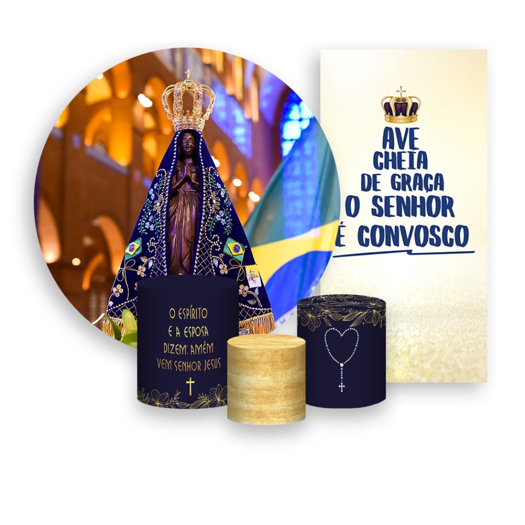 Painel De Festa + Trio De Capas Cilindro + Faixa Veste Fácil - Santa Nossa Senhora Aparecida Imagem 001