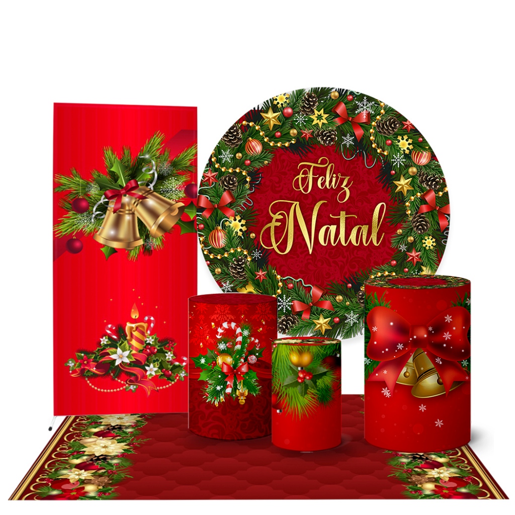 Trio Capas Cilindro + Painel + Lateral e Tapete Natal