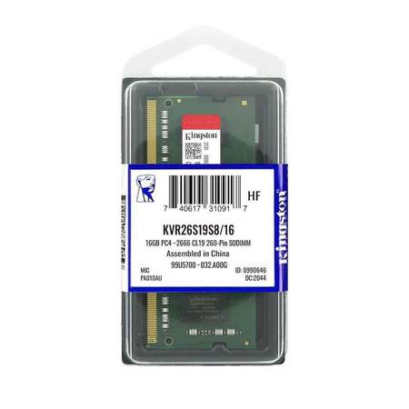 Memória RAM para Notebook DDR4 16GB 2666MHz Kingston - KVR26S19S8/16