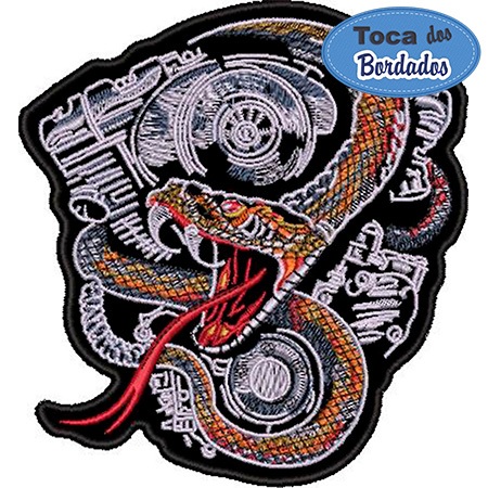 Patch Bordado Bordado Pistão e Cobra Cascavel 12x11cm Cód1665 - Fixação Costura