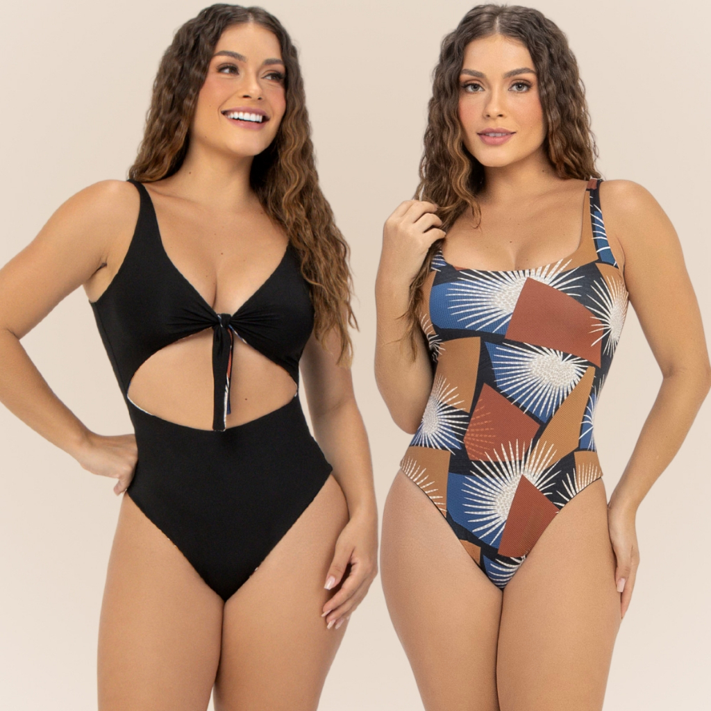 Maiô Body Beach Modelador Dupla Face Quatro Formas de Uso Sem Bojo Versátil Estampado Moda Praia