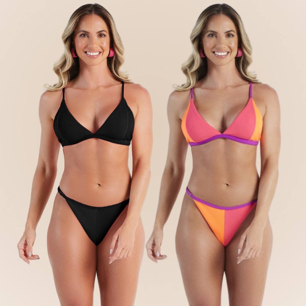 Conjunto de Biquíni Arsiè com Bojo Removível Alça Fina Ajustável Calcinha Fio com Lateral Ajustável