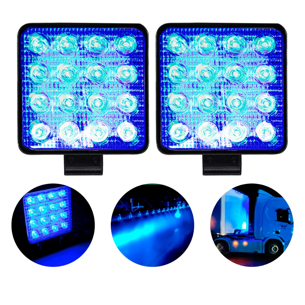 Par Farol Quadrado Led Azul 40W 16 Leds Trilha Pulverização Agricola Saião Caminhão