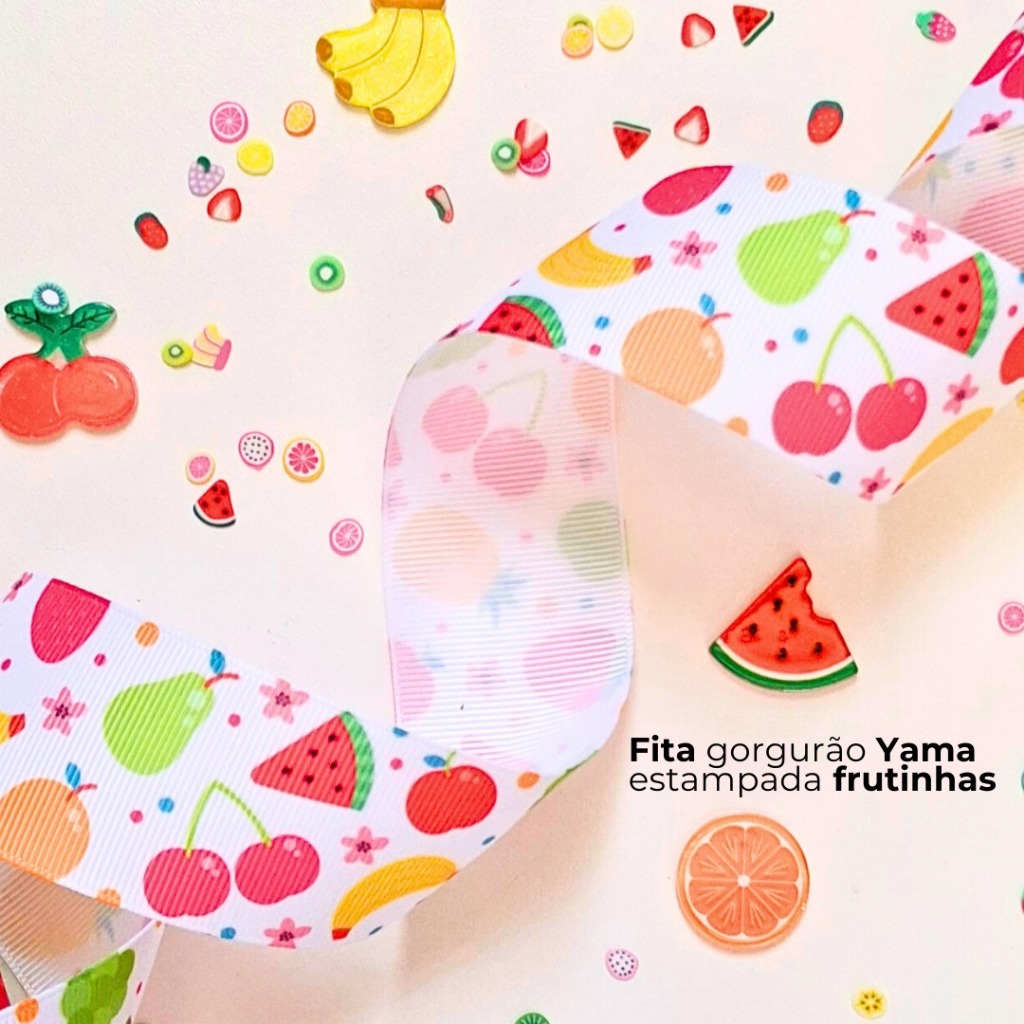 Fita Gorgurão Yama Estampada Frutinhas (Escolha Largura e Metragem) para Laços e Tiaras