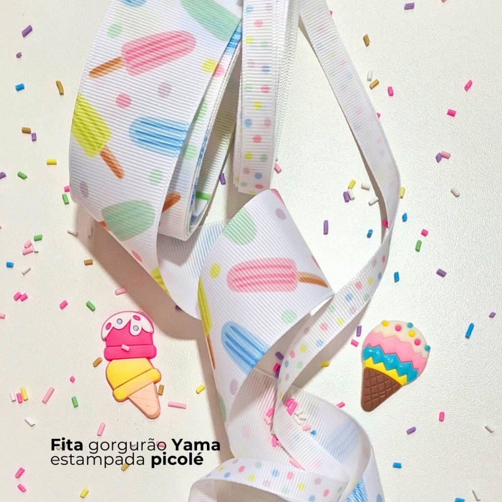 Fita Gorgurão Yama Estampada Picolé (Escolha Largura e Metragem) para Laços e Tiaras