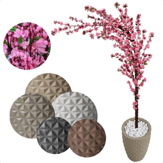 Cerejeira Curva Rosa 180cm Galho Curvado Vaso Decoração Pedra em Oferta na Shopee