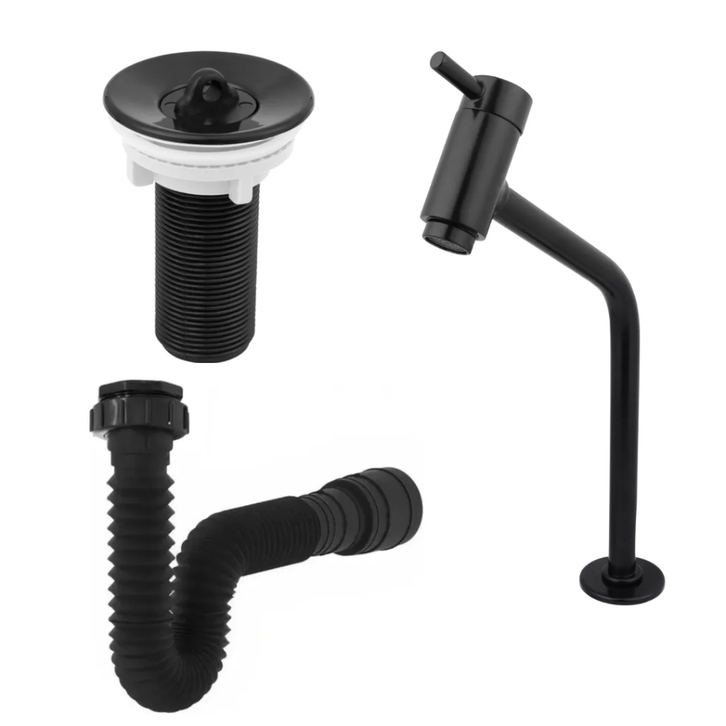 Kit Torneira P/Lavatorio Link Abs/ Sifao/ Valvula 7/8 Preto em Oferta na Shopee