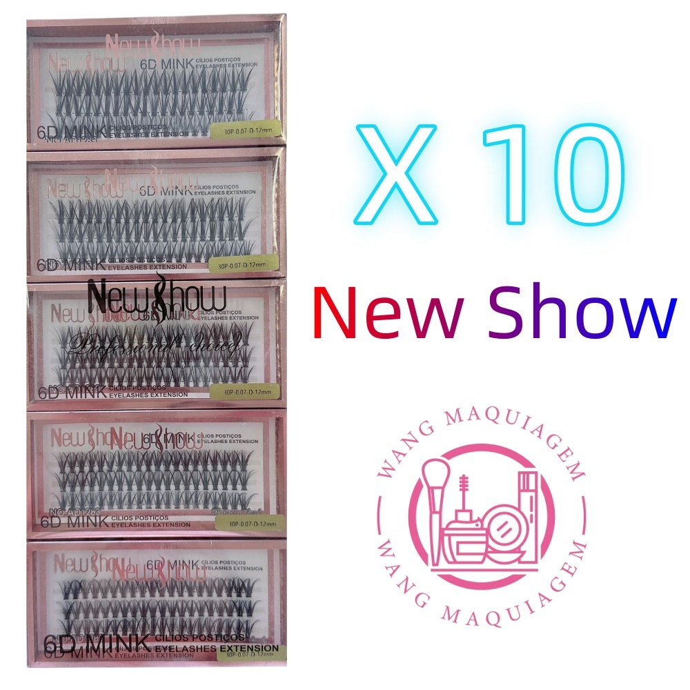 Kit 10 Caixas Com Cílios Postiços 6D MINK 30P-0.07-D NEW SHOW - Tufos Sem nó