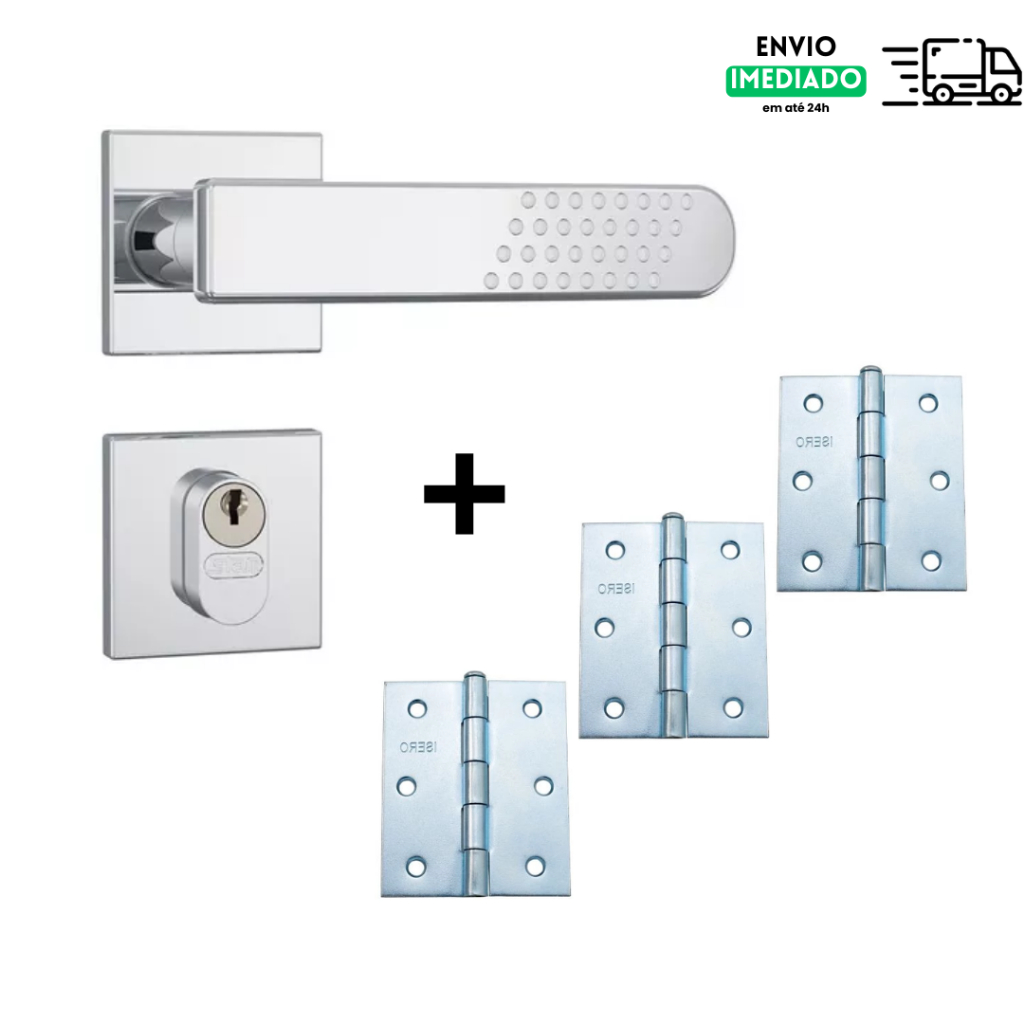 Kit Dobradiça Isero com Rolamento inox + Fechadura externa Stam - Kit para Porta