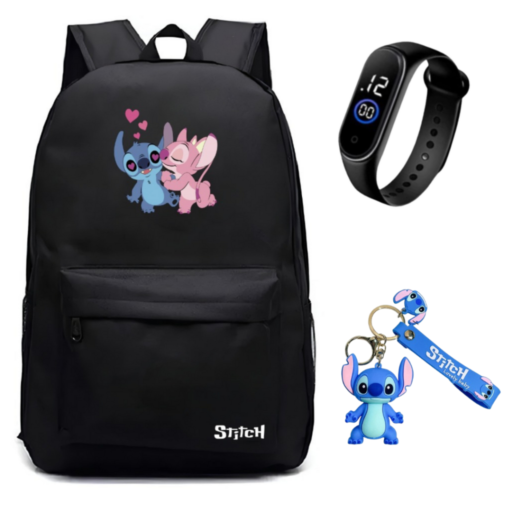 Mochila Escolar Infantil Adulto Reforçada Desenho + Relogio + Chaveiro