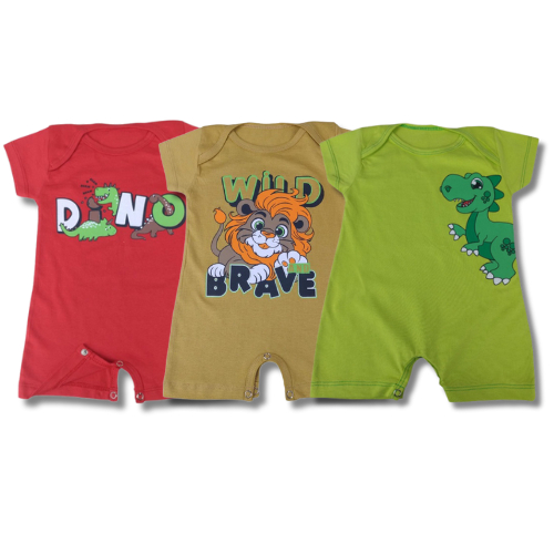 Kit 3 Macaquinhos Romper Bebê Masculino/Menino Estampas Sortidas Confortável Botão Reforçado - Verão