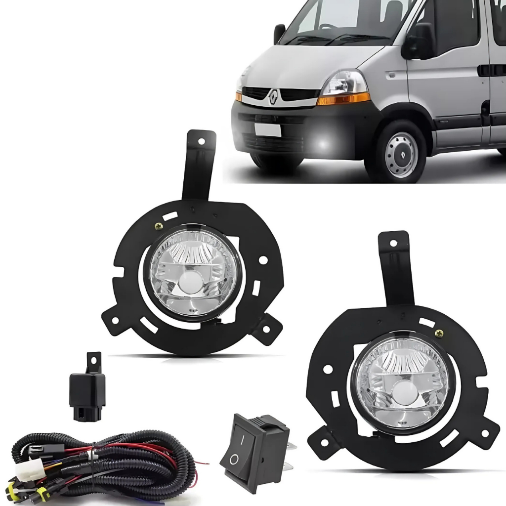 Kit Par Farol Milha Auxiliar Master 2009 2010 2011 2012 2013 Neblina Acompanha Chicote Botão Relê