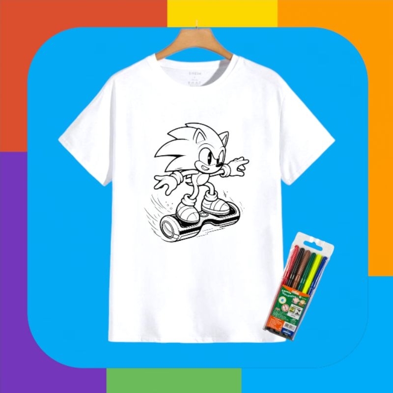 Kit Camiseta Mágica de colorir + Estojo de Canetinha Sonic em Oferta na Shopee