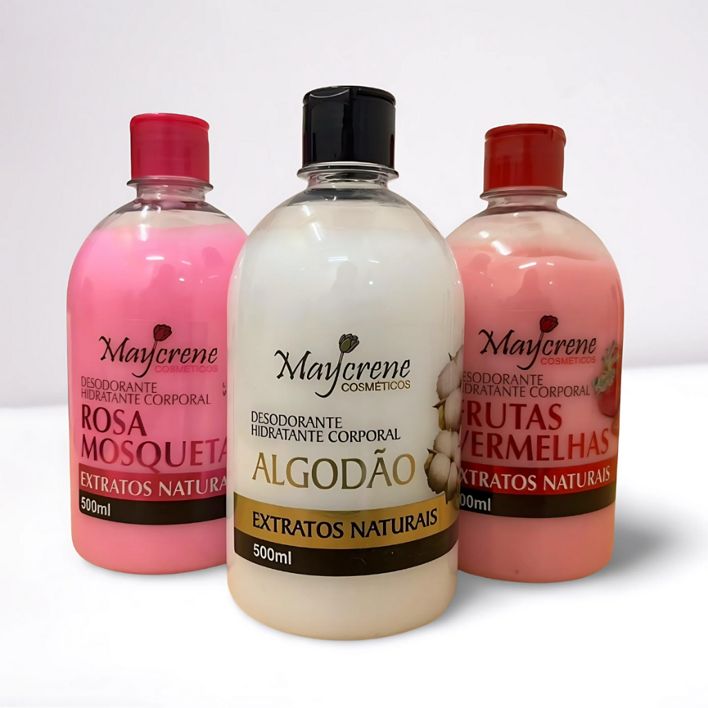 Kit 3 Desodorante Hidratante Corporal 500ml - Rosa Mosqueta, Frutas Vermelhas, Algodão em Oferta na Shopee