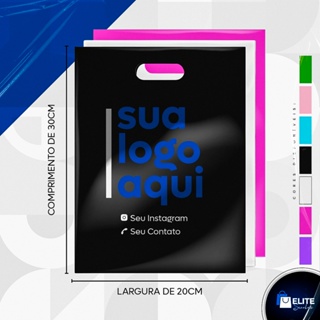 Sacolas Plásticas 20x30 Personalizadas Com Logo p/ lojas Alça Vazada/Boca de Palhaço em Oferta na Shopee