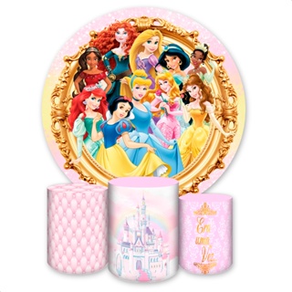 Kit Capa Painel Redondo + Capas de Cilindro Sublimados Para Festa Tema Princesas em Oferta na Shopee