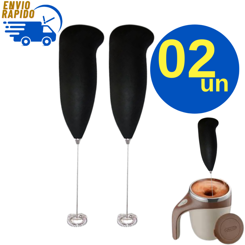 Kit 2 Mixer Mexedor Misturador de Bebidas Portátil a Pilha Café Suco Shake Capuccino Leite Cafeteria Restaurante