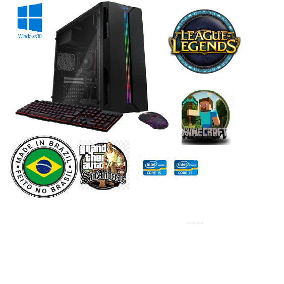 cpu i3 pc gamer barato 8gb ssd128g+hd320g+wifi+ teclado e mouse roda lol mine cs roblox gta5 offline