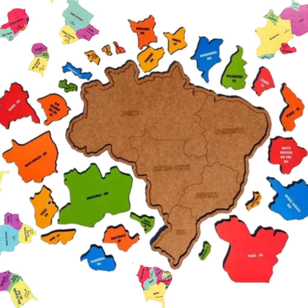 Quebra Cabeça Mapa Do Brasil Brinquedo Educativo pedagógico Médio 38x37 MDF Peças individual Estados