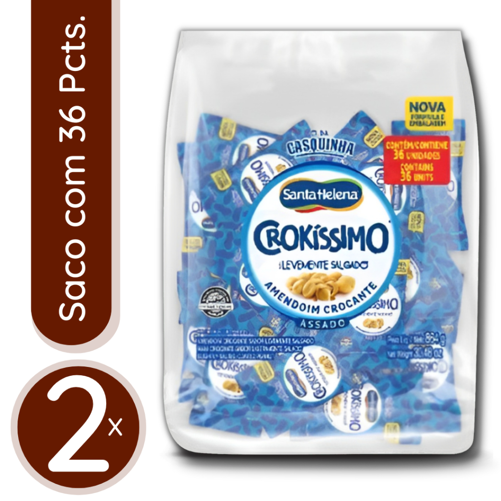 Amendoim Assado Crokíssimo Santa Helena - 2 Sacos de 864g / 72 Pacotinhos em Oferta na Shopee